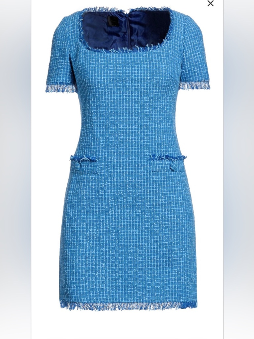 Pinko Blue Tweed Fringe Mini Dress